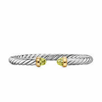 Cable Flex® Bracelet Sterling Silver with 14K Yellow Gold and Peridot, 6mm