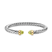 Cable Flex® Bracelet Sterling Silver with 14K Yellow Gold and Peridot, 6mm