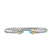 Cable Flex® Bracelet Sterling Silver with 14K Yellow Gold and Blue Topaz, 6mm