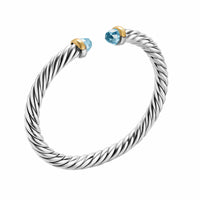 Cable Flex® Bracelet Sterling Silver with 14K Yellow Gold and Blue Topaz, 6mm
