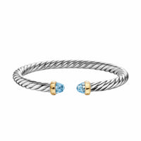 Cable Flex® Bracelet Sterling Silver with 14K Yellow Gold and Blue Topaz, 6mm