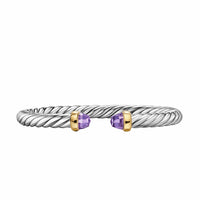 Cable Flex® Bracelet Sterling Silver with 14K Yellow Gold and Amethyst, 6mm
