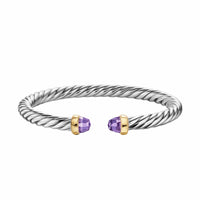 Cable Flex® Bracelet Sterling Silver with 14K Yellow Gold and Amethyst, 6mm
