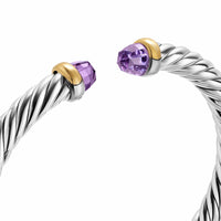 Cable Flex® Bracelet Sterling Silver with 14K Yellow Gold and Amethyst, 6mm