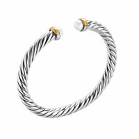 Cable Flex® Bracelet Sterling Silver with 14K Yellow Gold and Pearls, 6mm
