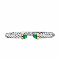 Cable Flex® Bracelet Sterling Silver with 14K Yellow Gold and Green Onyx, 6mm