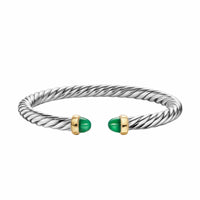 Cable Flex® Bracelet Sterling Silver with 14K Yellow Gold and Green Onyx, 6mm