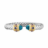 Renaissance® Cable Flex® Bracelet Sterling Silver with 14K Yellow Gold, Hampton Blue Topaz, Iolite and Amethyst, 9mm
