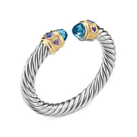 Renaissance® Cable Flex® Bracelet Sterling Silver with 14K Yellow Gold, Hampton Blue Topaz, Iolite and Amethyst, 9mm