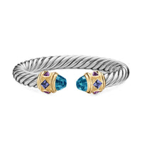 Renaissance® Cable Flex® Bracelet Sterling Silver with 14K Yellow Gold, Hampton Blue Topaz, Iolite and Amethyst, 9mm