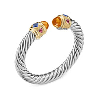 Renaissance® Cable Flex® Bracelet Sterling Silver with 14K Yellow Gold, Madeira Citrine, Tanzanite and Rhodolite Garnet, 9mm