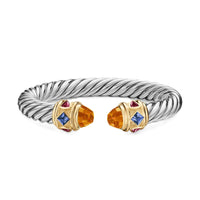 Renaissance® Cable Flex® Bracelet Sterling Silver with 14K Yellow Gold, Madeira Citrine, Tanzanite and Rhodolite Garnet, 9mm