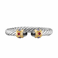 Renaissance® Cable Flex® Bracelet Sterling Silver with 14K Yellow Gold, Hematine, Rhodolite Garnet and Iolite, 9mm