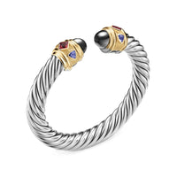 Renaissance® Cable Flex® Bracelet Sterling Silver with 14K Yellow Gold, Hematine, Rhodolite Garnet and Iolite, 9mm