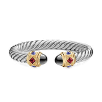 Renaissance® Cable Flex® Bracelet Sterling Silver with 14K Yellow Gold, Hematine, Rhodolite Garnet and Iolite, 9mm