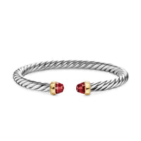 Cable Flex® Bracelet Sterling Silver with 14K Yellow Gold and Rhodolite Garnet, 6mm