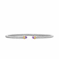Micro Cable Flex® Bracelet Sterling Silver with 14K Yellow Gold and Amethyst, 2.6mm