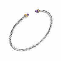 Micro Cable Flex® Bracelet Sterling Silver with 14K Yellow Gold and Amethyst, 2.6mm