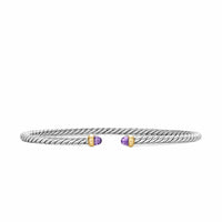 Micro Cable Flex® Bracelet Sterling Silver with 14K Yellow Gold and Amethyst, 2.6mm
