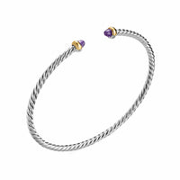 Micro Cable Flex® Bracelet Sterling Silver with 14K Yellow Gold and Amethyst, 2.6mm