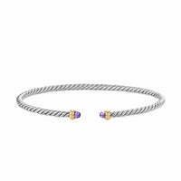 Micro Cable Flex® Bracelet Sterling Silver with 14K Yellow Gold and Amethyst, 2.6mm