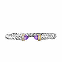 Cable Flex® Bracelet Sterling Silver with 14K Yellow Gold, Amethyst and Diamonds, 6mm
