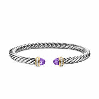 Cable Flex® Bracelet Sterling Silver with 14K Yellow Gold, Amethyst and Diamonds, 6mm