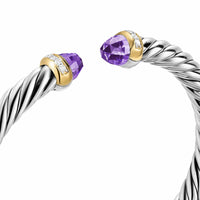 Cable Flex® Bracelet Sterling Silver with 14K Yellow Gold, Amethyst and Diamonds, 6mm