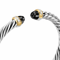 Cable Flex® Bracelet Sterling Silver with 14K Yellow Gold, Black Onyx and Diamonds, 6mm