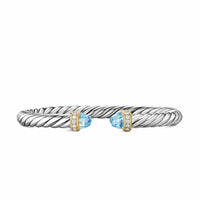 Cable Flex® Bracelet Sterling Silver with 14K Yellow Gold, Sky Blue Topaz and Diamonds, 6mm