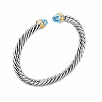 Cable Flex® Bracelet Sterling Silver with 14K Yellow Gold, Sky Blue Topaz and Diamonds, 6mm