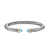 Cable Flex® Bracelet Sterling Silver with 14K Yellow Gold, Sky Blue Topaz and Diamonds, 6mm