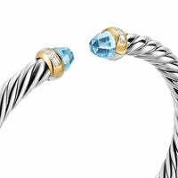Cable Flex® Bracelet Sterling Silver with 14K Yellow Gold, Sky Blue Topaz and Diamonds, 6mm