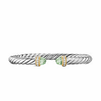 Cable Flex® Bracelet Sterling Silver with 14K Yellow Gold, Prasiolite and Diamonds, 6mm