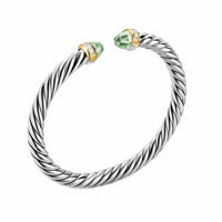 Cable Flex® Bracelet Sterling Silver with 14K Yellow Gold, Prasiolite and Diamonds, 6mm