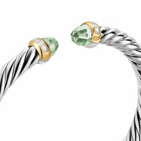 Cable Flex® Bracelet Sterling Silver with 14K Yellow Gold, Prasiolite and Diamonds, 6mm