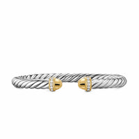 Cable Flex® Bracelet Sterling Silver with 14K Yellow Gold Domes and Diamonds, 6mm