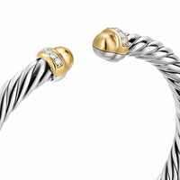 Cable Flex® Bracelet Sterling Silver with 14K Yellow Gold Domes and Diamonds, 6mm