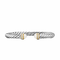 Cable Flex® Bracelet Sterling Silver with 14K Yellow Gold, Pearls and Diamonds, 6mm
