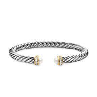 Cable Flex® Bracelet Sterling Silver with 14K Yellow Gold, Pearls and Diamonds, 6mm
