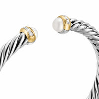 Cable Flex® Bracelet Sterling Silver with 14K Yellow Gold, Pearls and Diamonds, 6mm