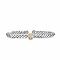 Cable Flex® Center Station Bracelet Sterling Silver with 14K Yellow Gold and Diamonds, 6mm