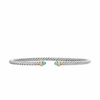 Micro Cable Flex® Bracelet Sterling Silver with 14K Yellow Gold and Aquamarine, 2.6mm