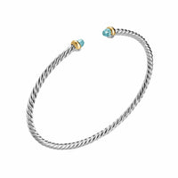 Micro Cable Flex® Bracelet Sterling Silver with 14K Yellow Gold and Aquamarine, 2.6mm