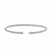 Micro Cable Flex® Bracelet Sterling Silver with 14K Yellow Gold and Aquamarine, 2.6mm