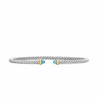 Micro Cable Flex® Bracelet Sterling Silver with 14K Yellow Gold and Blue Topaz, 2.6mm