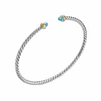 Micro Cable Flex® Bracelet Sterling Silver with 14K Yellow Gold and Blue Topaz, 2.6mm