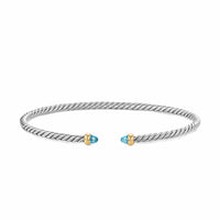 Micro Cable Flex® Bracelet Sterling Silver with 14K Yellow Gold and Blue Topaz, 2.6mm