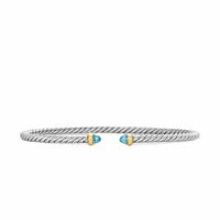 Micro Cable Flex® Bracelet Sterling Silver with 14K Yellow Gold and Blue Topaz, 2.6mm