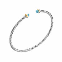 Micro Cable Flex® Bracelet Sterling Silver with 14K Yellow Gold and Blue Topaz, 2.6mm